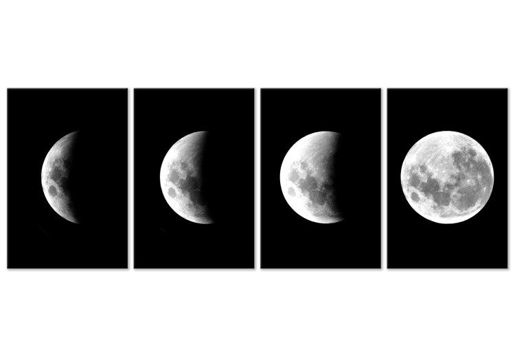 Canvas Phases of the Moon (4-part) - landscape of the white moon against the backdrop of space 128942