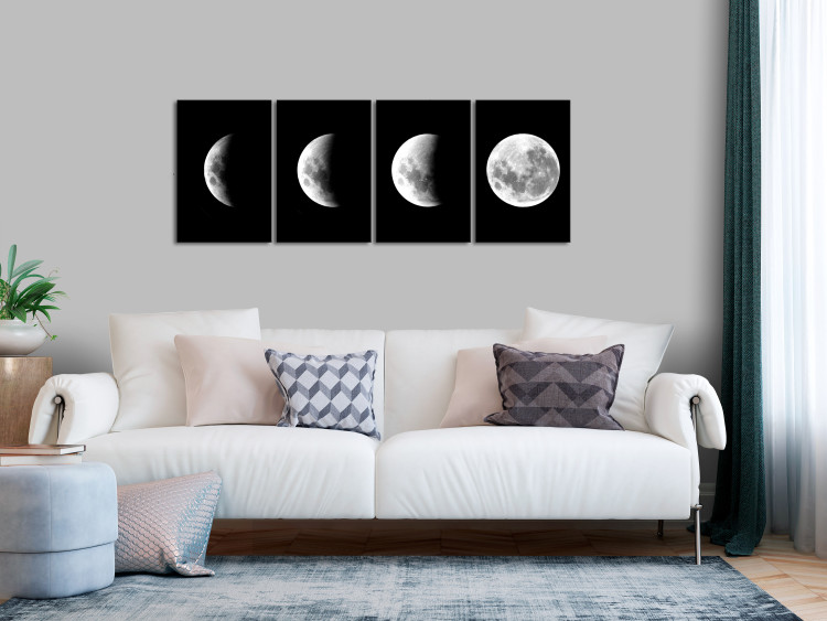 Canvas Phases of the Moon (4-part) - landscape of the white moon against the backdrop of space 128942 additionalImage 3