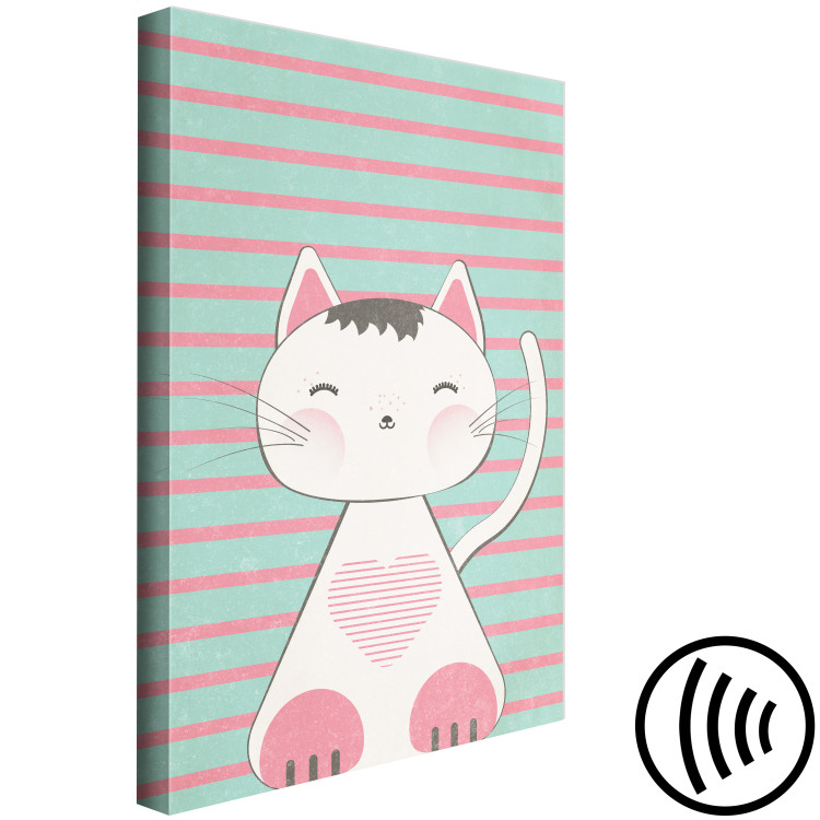 Canvas Print Striped Kitten (1-part) vertical - pastel cat on a striped background 129542 additionalImage 6