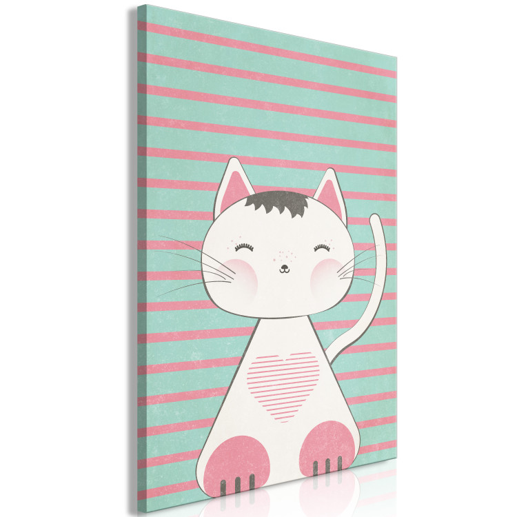 Canvas Print Striped Kitten (1-part) vertical - pastel cat on a striped background 129542 additionalImage 2