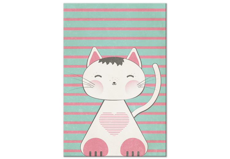 Canvas Print Striped Kitten (1-part) vertical - pastel cat on a striped background 129542