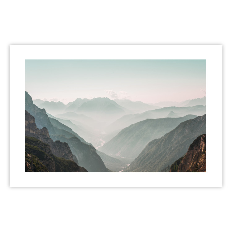 Poster Mountain Horizon - landscape of rocky mountains with a gentle misty glow 129842 additionalImage 19