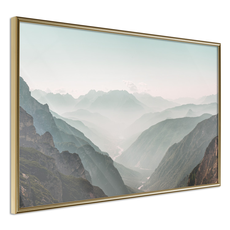 Poster Mountain Horizon - landscape of rocky mountains with a gentle misty glow 129842 additionalImage 12