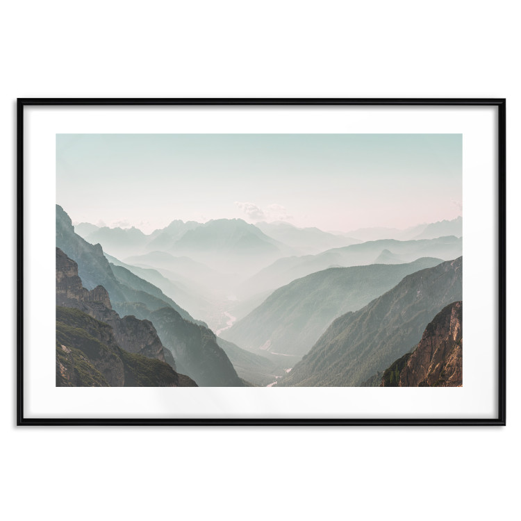 Poster Mountain Horizon - landscape of rocky mountains with a gentle misty glow 129842 additionalImage 15