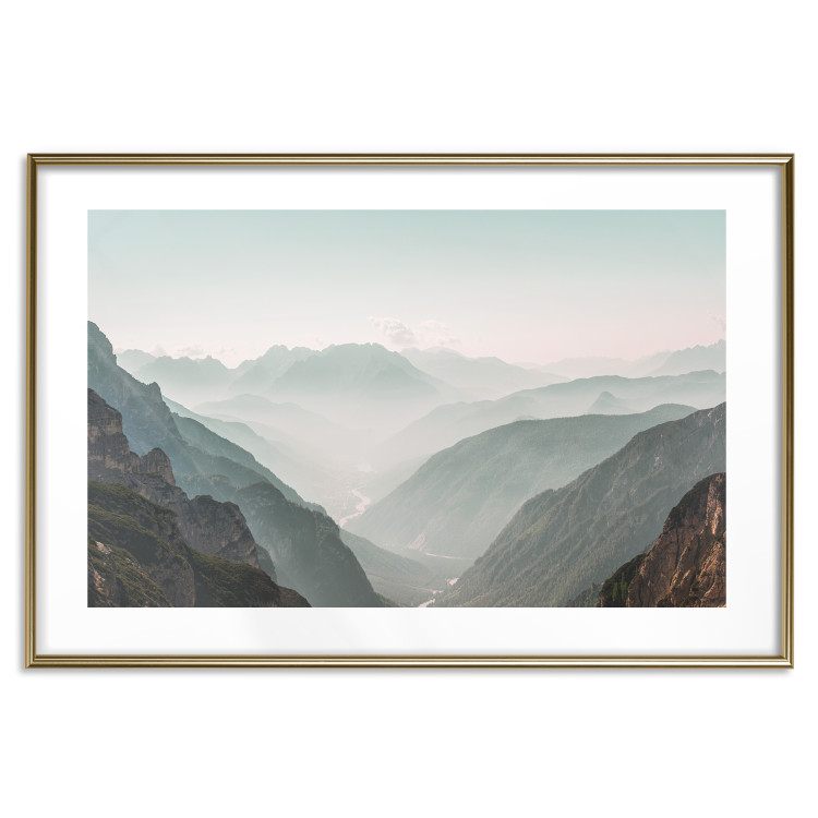 Poster Mountain Horizon - landscape of rocky mountains with a gentle misty glow 129842 additionalImage 14