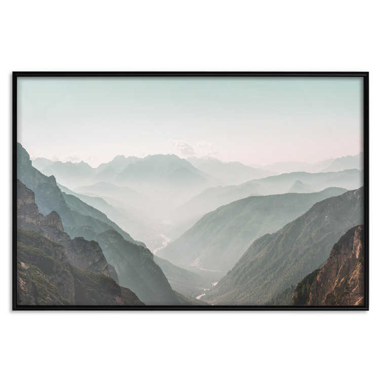 Poster Mountain Horizon - landscape of rocky mountains with a gentle misty glow 129842 additionalImage 16