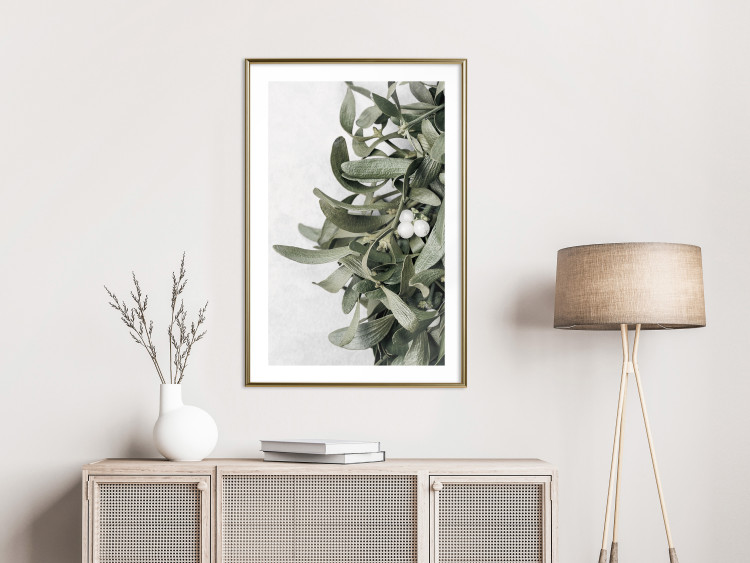 Wall Poster Happy Kiss - leafy plant with flowers on a gray background 130742 additionalImage 13