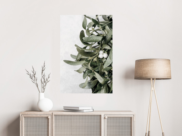 Wall Poster Happy Kiss - leafy plant with flowers on a gray background 130742 additionalImage 2