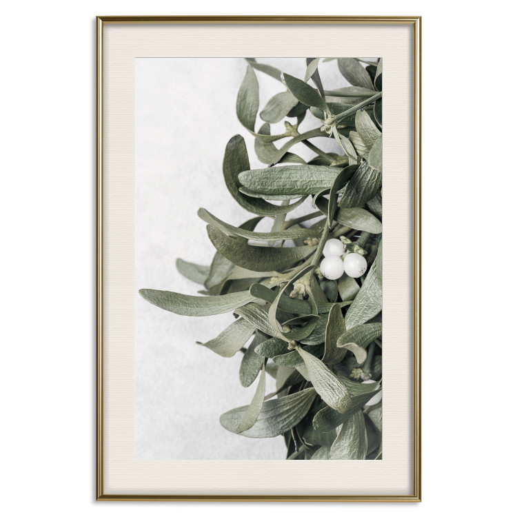 Wall Poster Happy Kiss - leafy plant with flowers on a gray background 130742 additionalImage 20