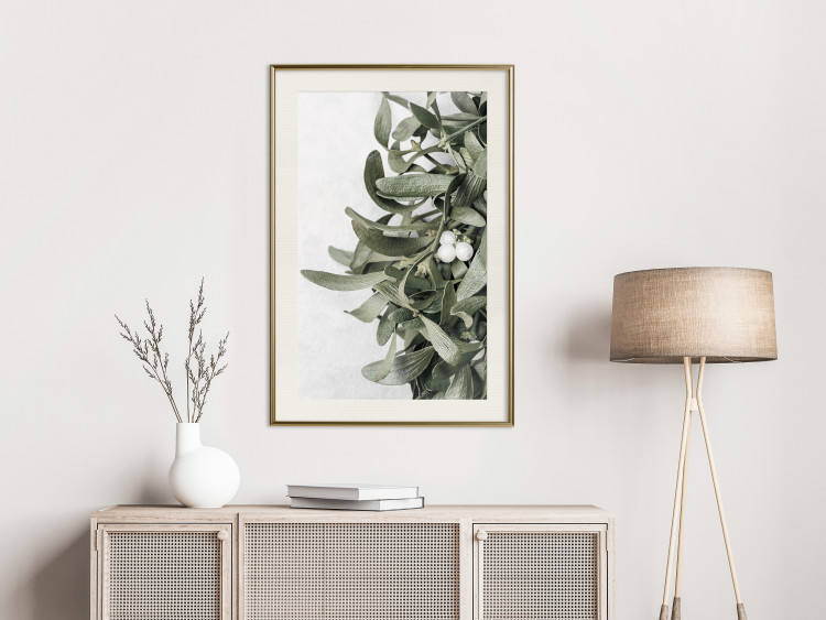 Wall Poster Happy Kiss - leafy plant with flowers on a gray background 130742 additionalImage 22