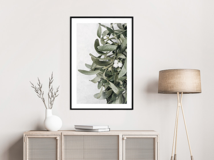 Wall Poster Happy Kiss - leafy plant with flowers on a gray background 130742 additionalImage 23