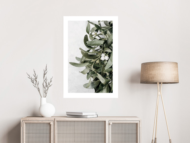 Wall Poster Happy Kiss - leafy plant with flowers on a gray background 130742 additionalImage 5