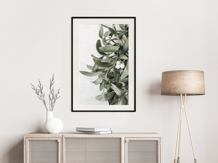 Wall Poster Happy Kiss - leafy plant with flowers on a gray background 130742 additionalImage 24
