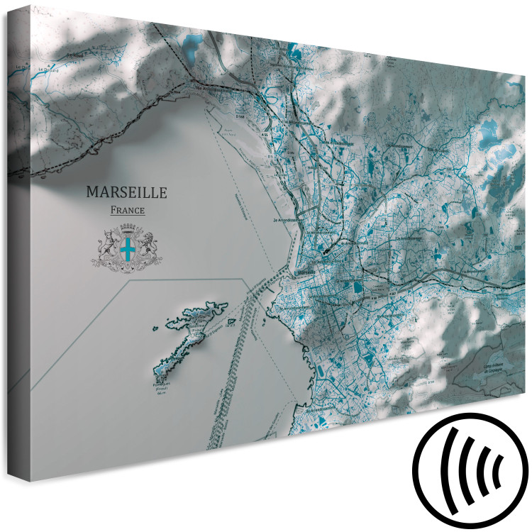 Canvas Art Print Map of Marseille - map of the French city with its mountain range 131642 additionalImage 6