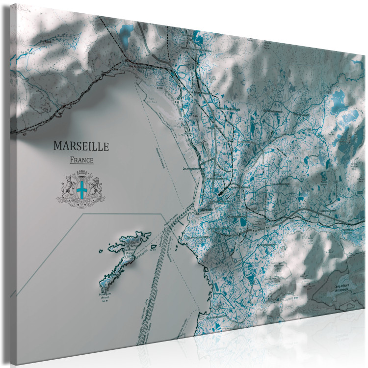 Canvas Art Print Map of Marseille - map of the French city with its mountain range 131642 additionalImage 2