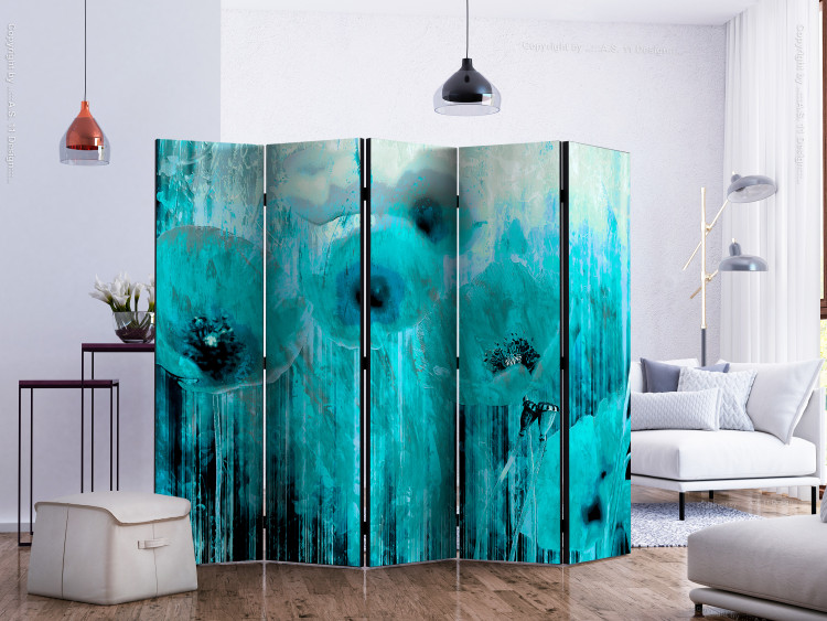Room Divider Turquoise madness II (5-piece) - blue abstraction in flowers 132642 additionalImage 2