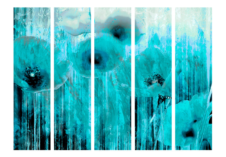 Room Divider Turquoise madness II (5-piece) - blue abstraction in flowers 132642 additionalImage 3