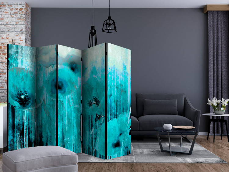 Room Divider Turquoise madness II (5-piece) - blue abstraction in flowers 132642 additionalImage 4