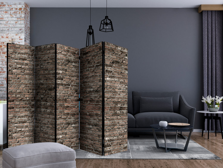 Room Divider Screen Old Brick II (5-piece) - industrial background in shades of brown 132842 additionalImage 4