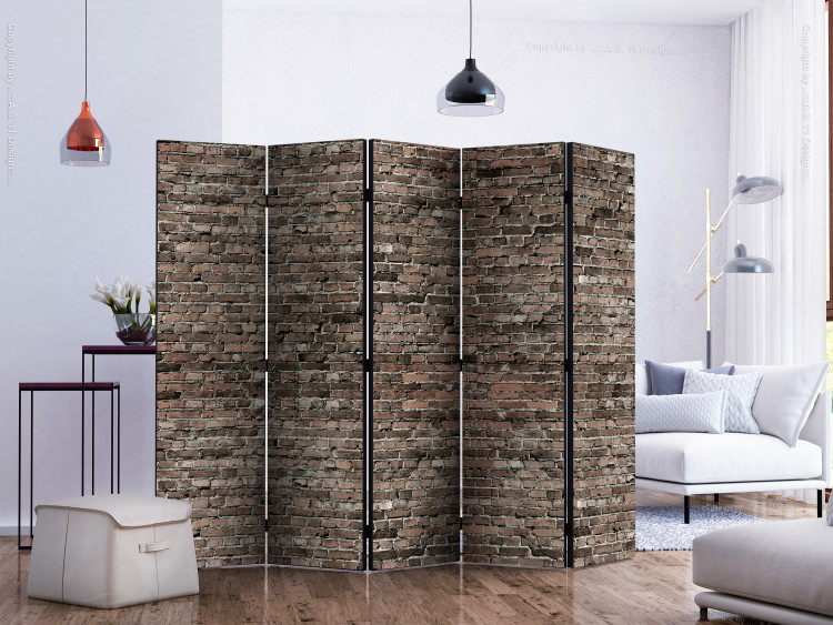 Room Divider Screen Old Brick II (5-piece) - industrial background in shades of brown 132842 additionalImage 2