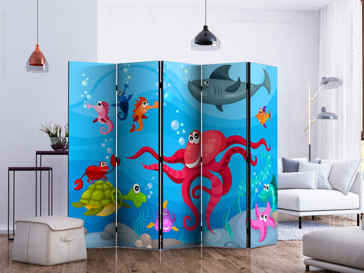 Room Divider Octopus and Shark II (5-piece) - colorful seascape 133442 additionalImage 2