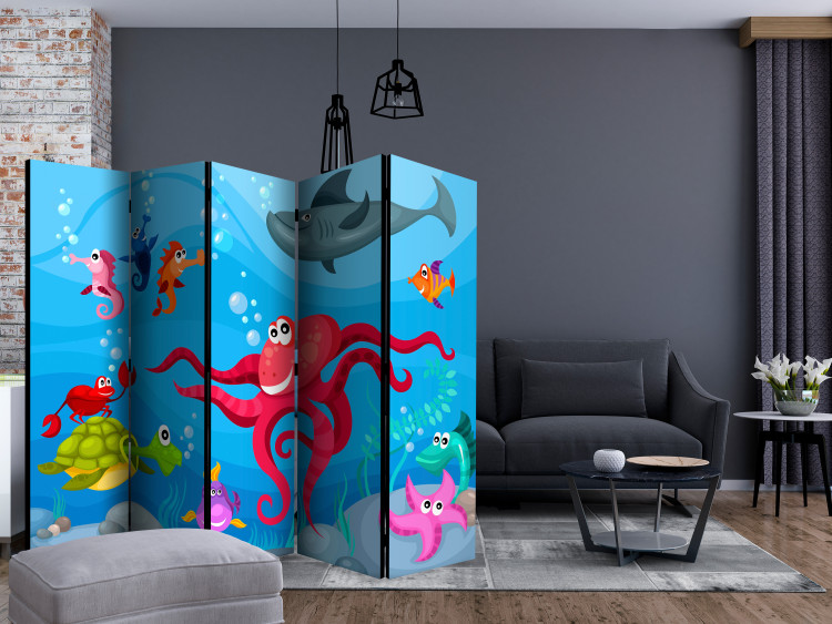 Room Divider Octopus and Shark II (5-piece) - colorful seascape 133442 additionalImage 4