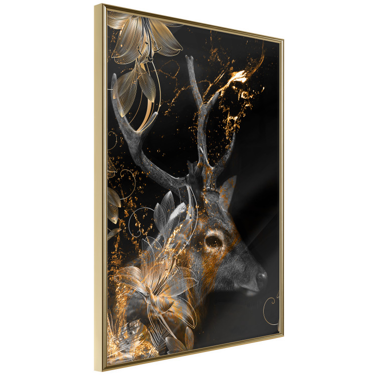 Wall Poster Deer's Treasure - abstract deer amid golden details on a black background 134742 additionalImage 12