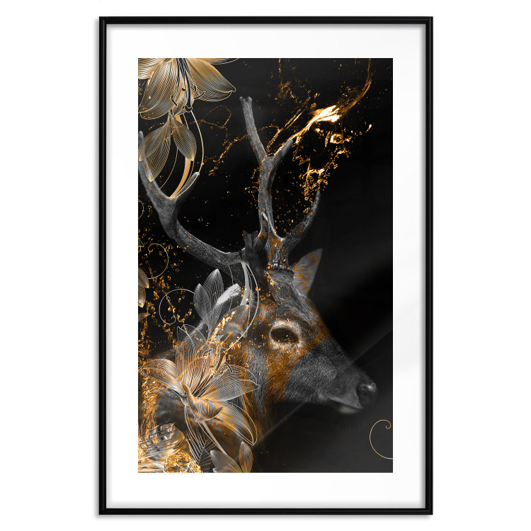 Wall Poster Deer's Treasure - abstract deer amid golden details on a black background 134742 additionalImage 17