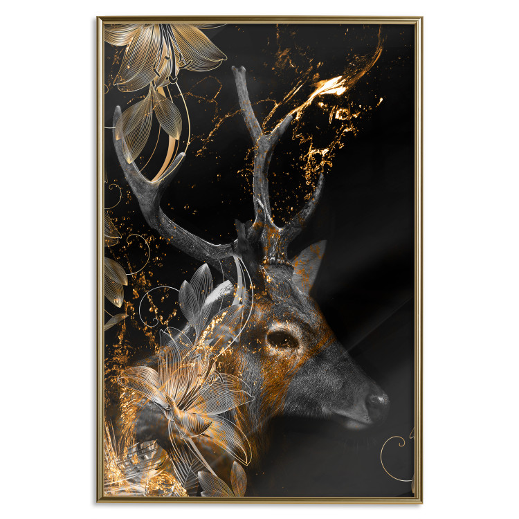 Wall Poster Deer's Treasure - abstract deer amid golden details on a black background 134742 additionalImage 21