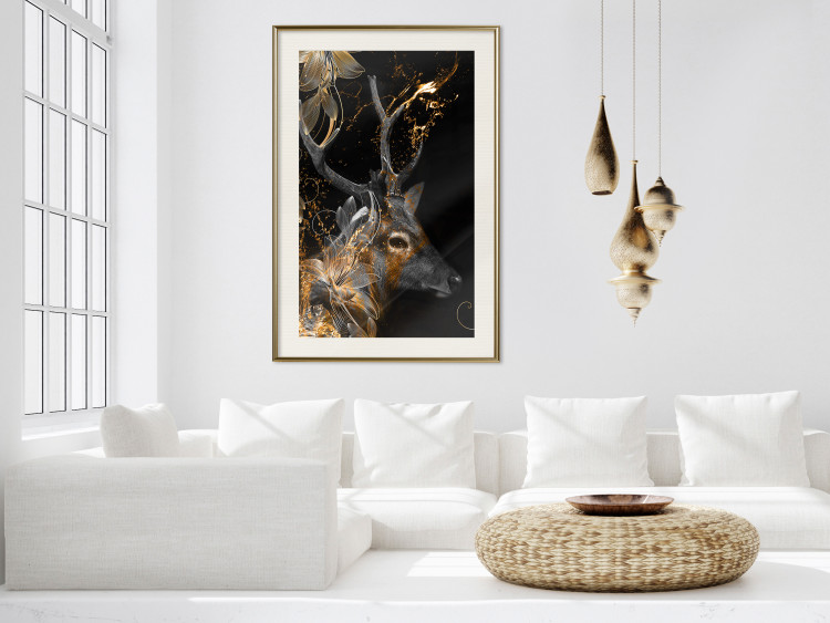 Wall Poster Deer's Treasure - abstract deer amid golden details on a black background 134742 additionalImage 22