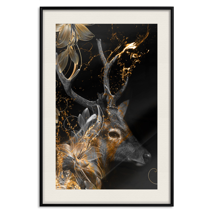 Wall Poster Deer's Treasure - abstract deer amid golden details on a black background 134742 additionalImage 19