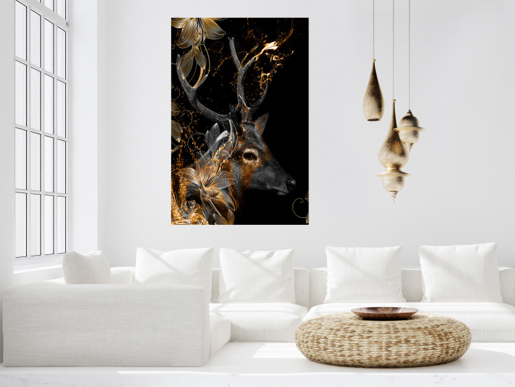 Wall Poster Deer's Treasure - abstract deer amid golden details on a black background 134742 additionalImage 6