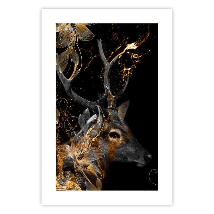 Wall Poster Deer's Treasure - abstract deer amid golden details on a black background 134742 additionalImage 25