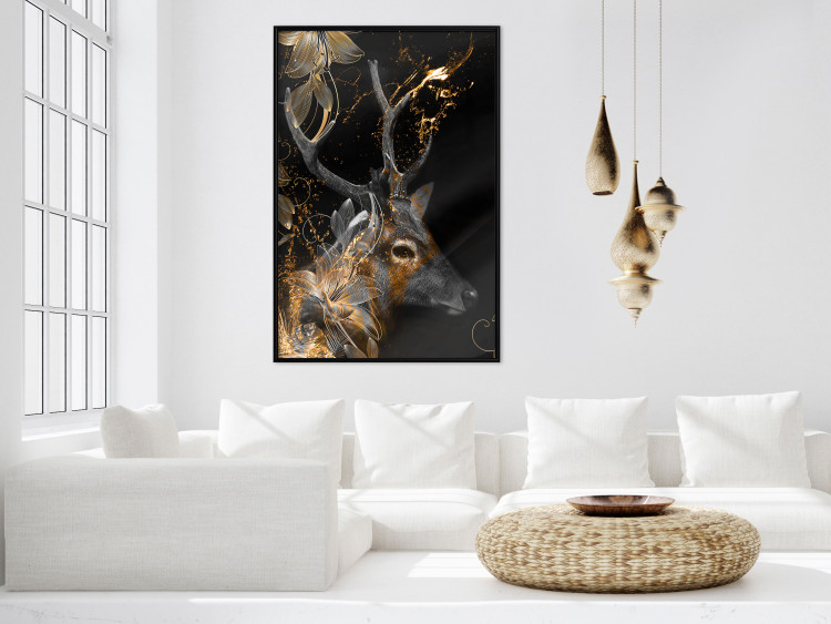 Wall Poster Deer's Treasure - abstract deer amid golden details on a black background 134742 additionalImage 9