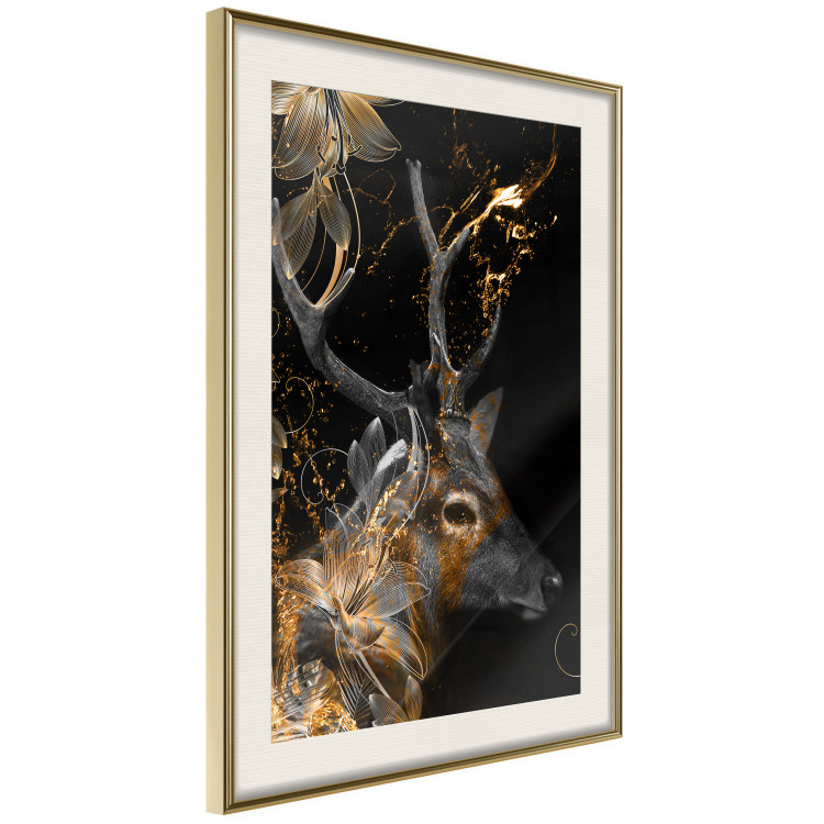 Wall Poster Deer's Treasure - abstract deer amid golden details on a black background 134742 additionalImage 7
