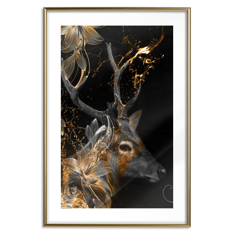 Wall Poster Deer's Treasure - abstract deer amid golden details on a black background 134742 additionalImage 16
