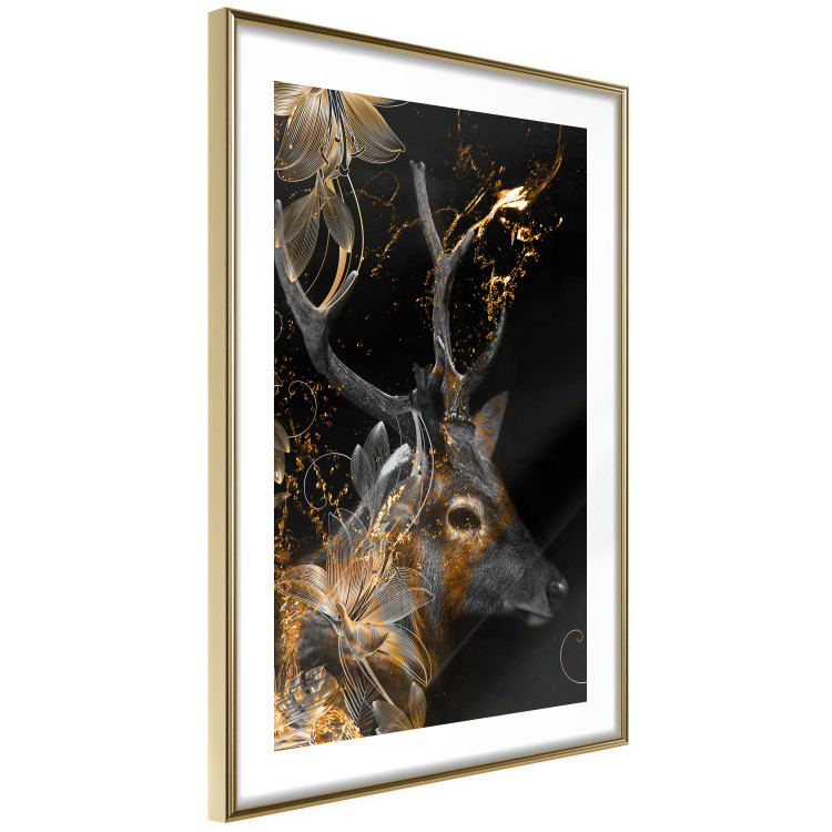Wall Poster Deer's Treasure - abstract deer amid golden details on a black background 134742 additionalImage 11
