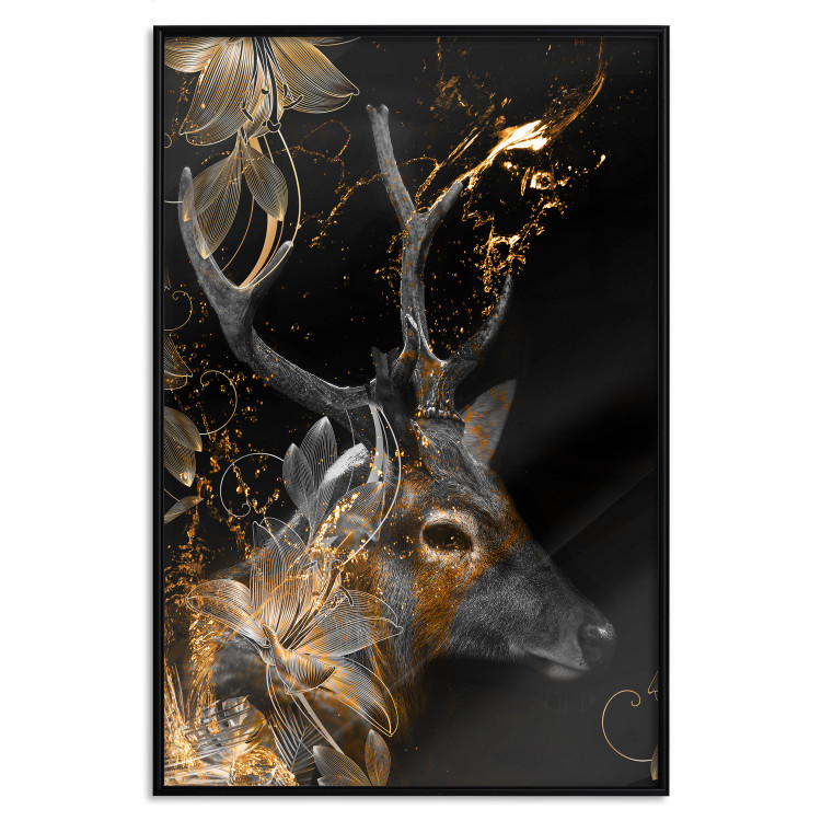 Wall Poster Deer's Treasure - abstract deer amid golden details on a black background 134742 additionalImage 18