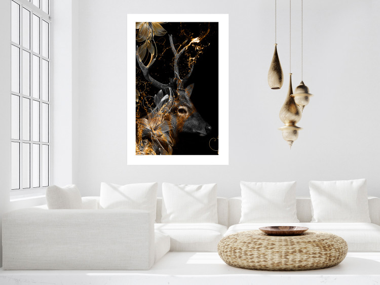 Wall Poster Deer's Treasure - abstract deer amid golden details on a black background 134742 additionalImage 10