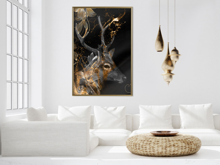 Wall Poster Deer's Treasure - abstract deer amid golden details on a black background 134742 additionalImage 8