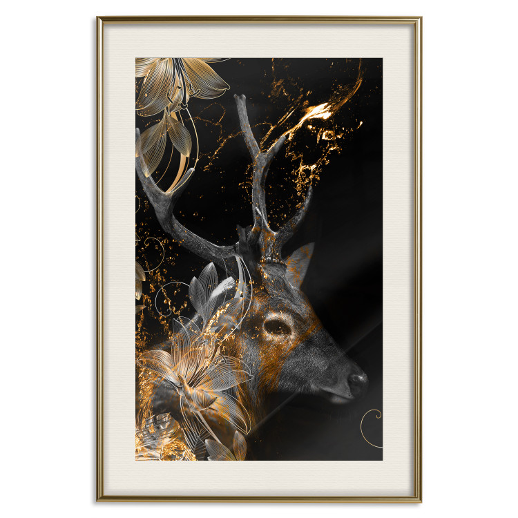 Wall Poster Deer's Treasure - abstract deer amid golden details on a black background 134742 additionalImage 20