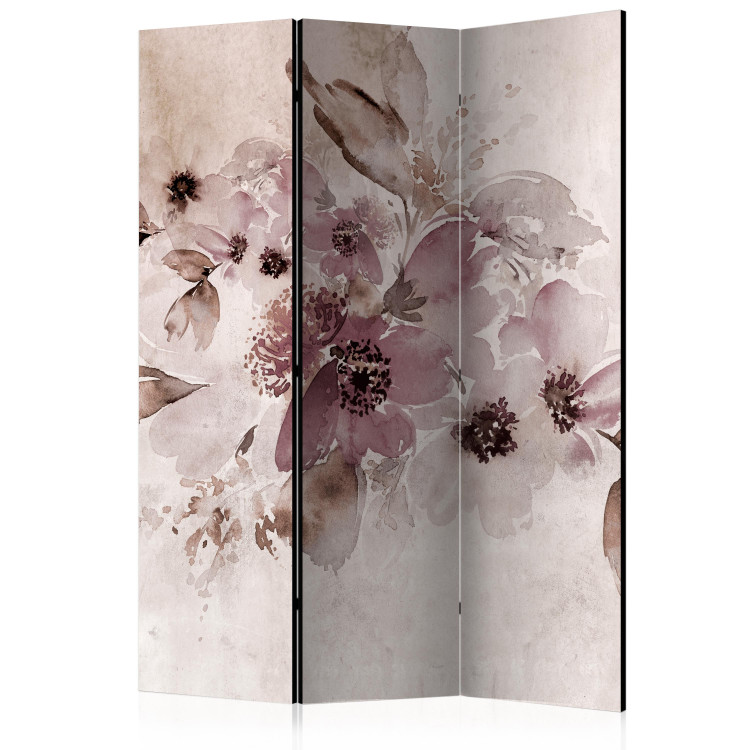 Folding Screen Transience of Shades (3-piece) - Watercolor flowers in pink hue 136142