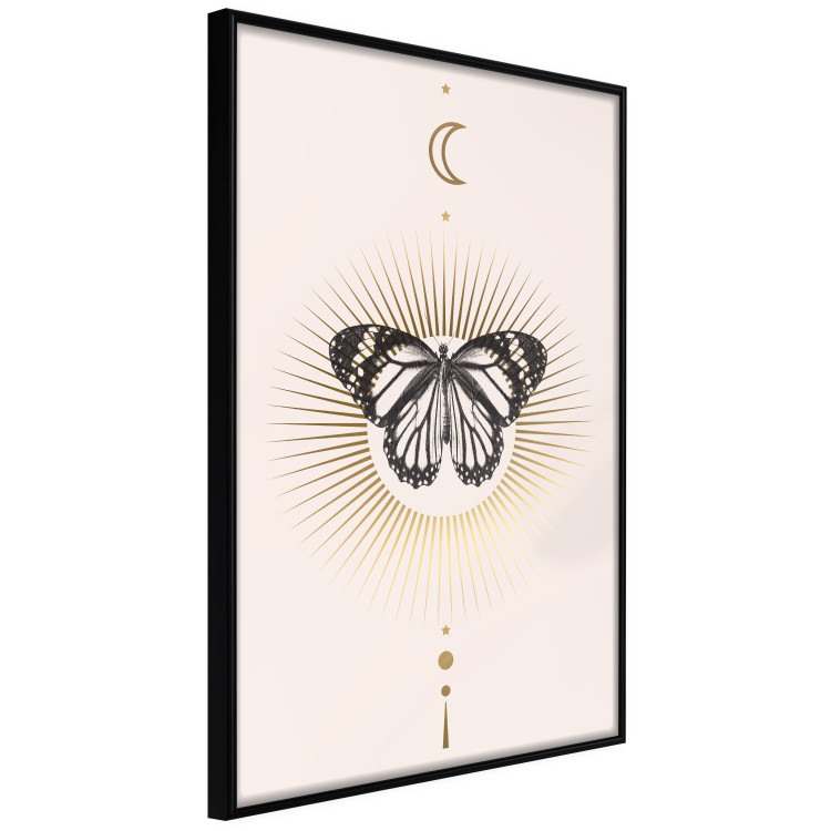 Wall Poster Butterfly's Secret - black and white insect against pink and golden sun 136542 additionalImage 17