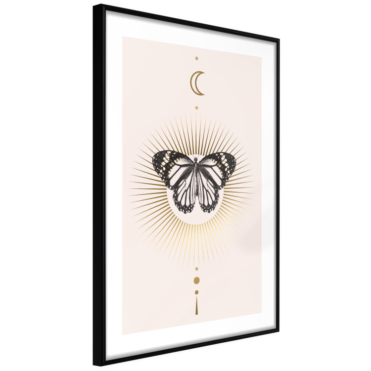 Wall Poster Butterfly's Secret - black and white insect against pink and golden sun 136542 additionalImage 15