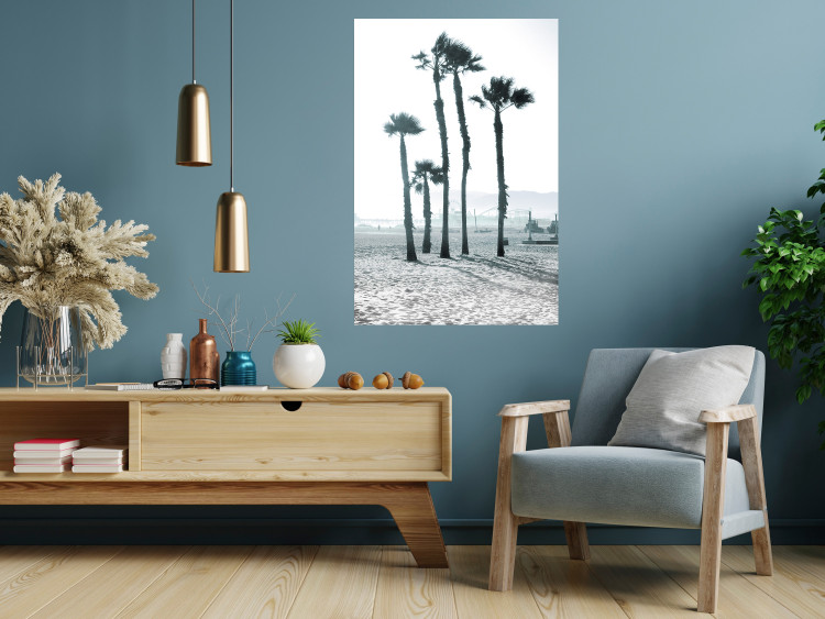 Poster Palms in the Wind - beach landscape with large palms on a light background 137842 additionalImage 16