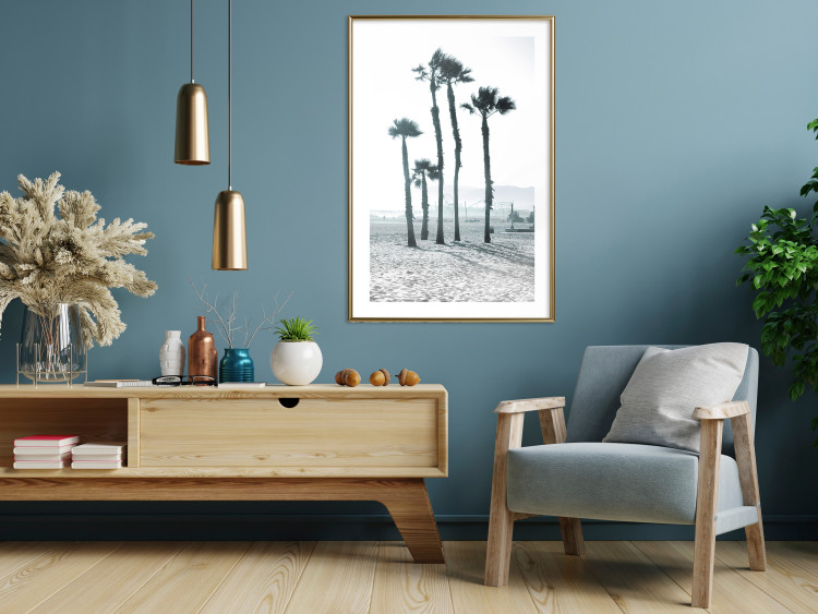 Poster Palms in the Wind - beach landscape with large palms on a light background 137842 additionalImage 19