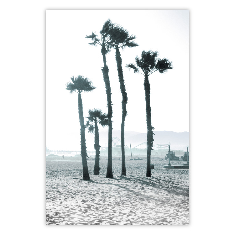 Poster Palms in the Wind - beach landscape with large palms on a light background 137842