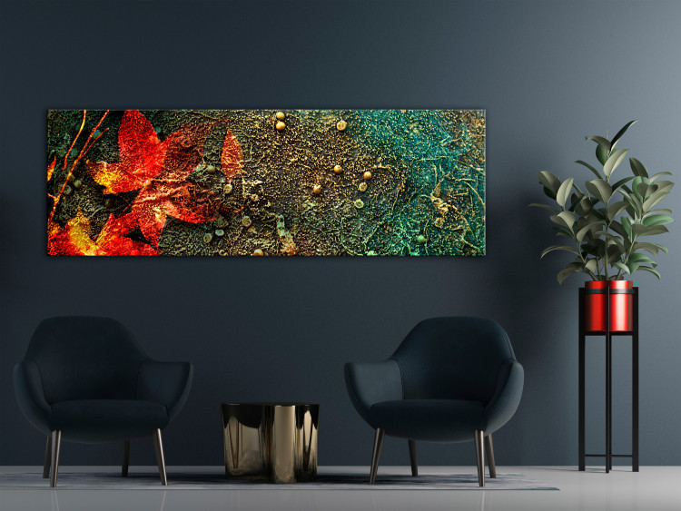 Canvas Art Print Red Leaf on Moss (1-piece) Narrow - glamour-style abstraction 138342 additionalImage 3