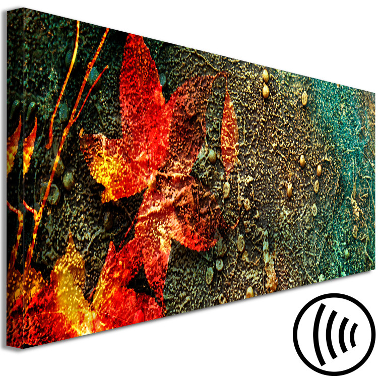 Canvas Art Print Red Leaf on Moss (1-piece) Narrow - glamour-style abstraction 138342 additionalImage 6