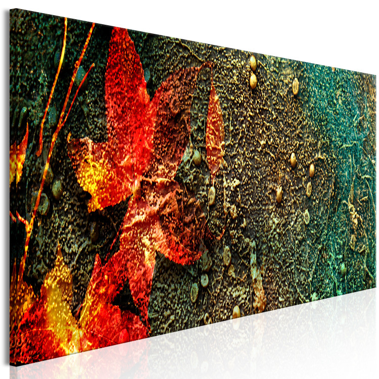 Canvas Art Print Red Leaf on Moss (1-piece) Narrow - glamour-style abstraction 138342 additionalImage 2